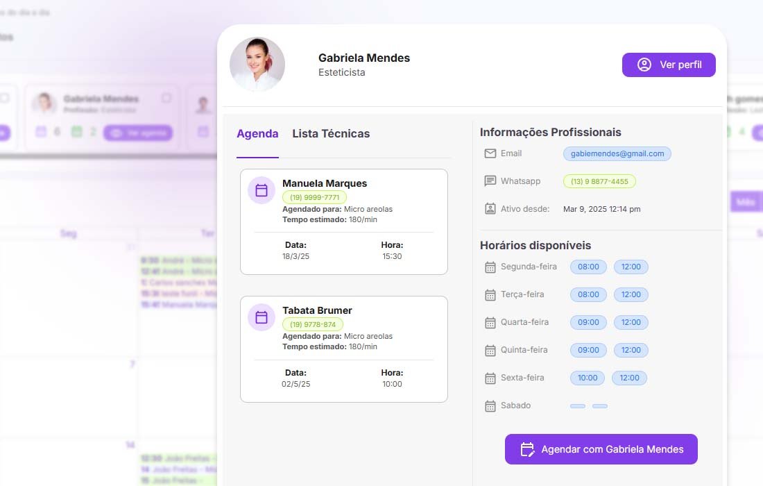 Tela de agenda do Simple Clinic com horários e disponibilidade do profissional